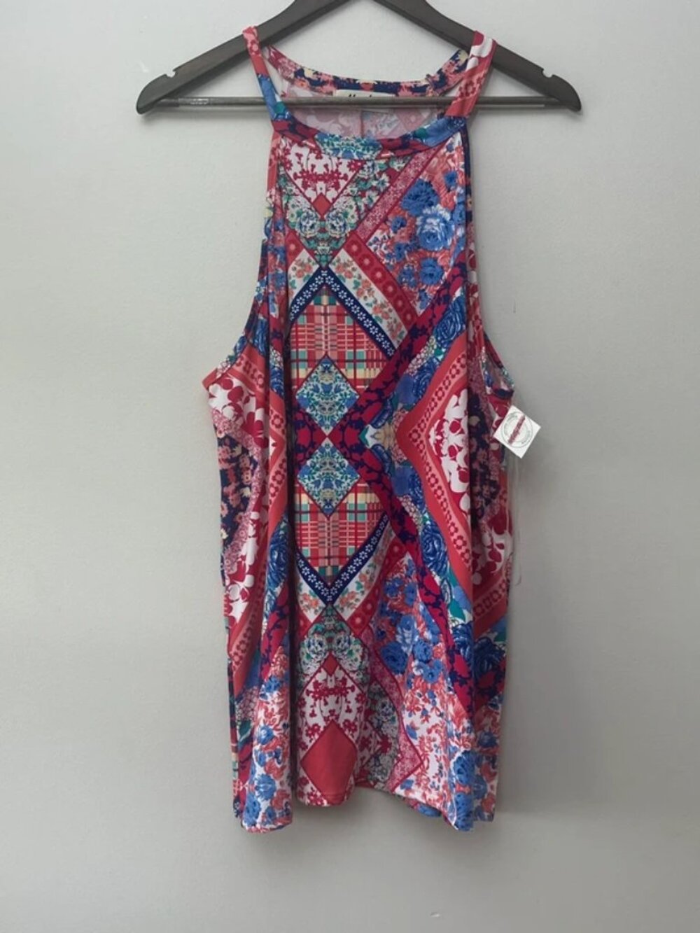 Haptics by Holly Harper Womens 2X Multicolor Patchwork Print Sleeveless Tunic